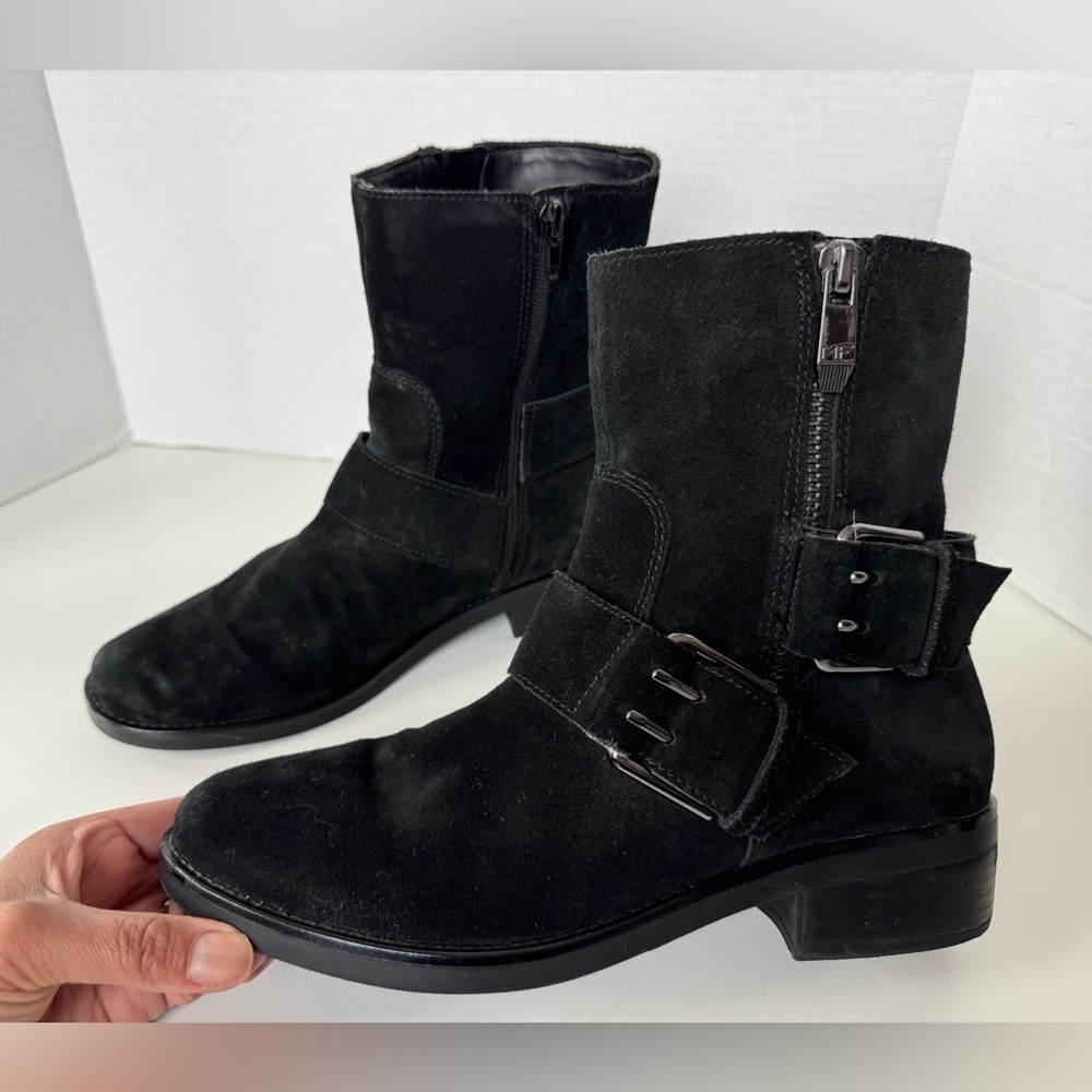 Marc Fisher Parole Black Leather Suede Buckle Moto Biker Combat Style Boots - Picture 4 of 8